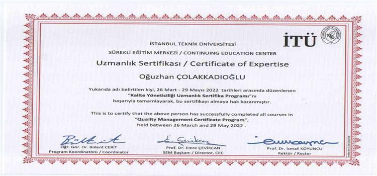 Kalite Yöneticiliği Uzmanlık Sertifika Programı