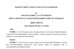 Koordinatörlüğümüzün Yönergesi Yayımlandı